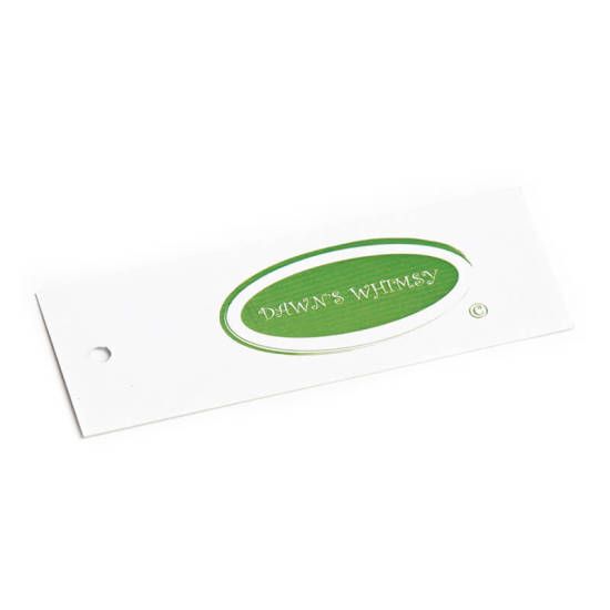 Dawn s Whimsy logo on white hangtag