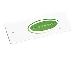 Dawn's Whimsy logo on white hangtag